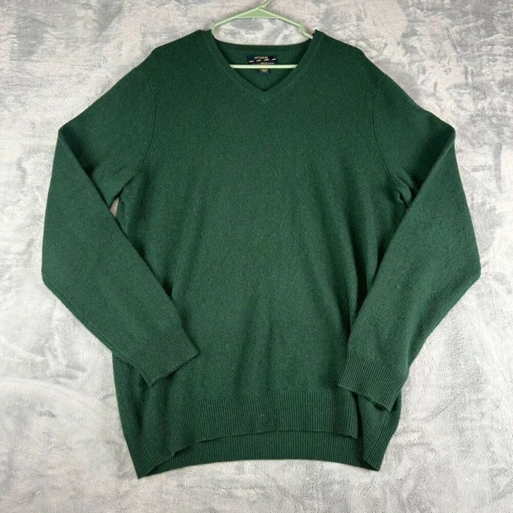 Club Room Mne's 100% Cashmere Green V Neck LIghtweight Sweater L